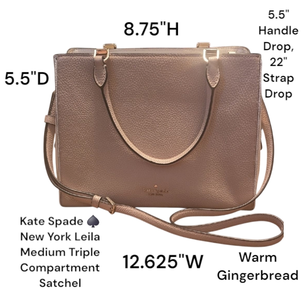 Kate Spade ♠️ New York Leila Medium Triple Compartment Satchel in Light Sand EUC